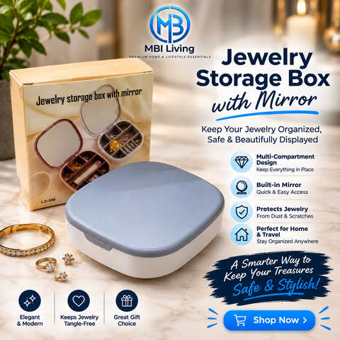 Jewelry Storage Box with Built-In Mirror | Multi-Compartment Jewelry Organizer