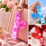 LOVE Heart Bag Charm Keychain with Glitter