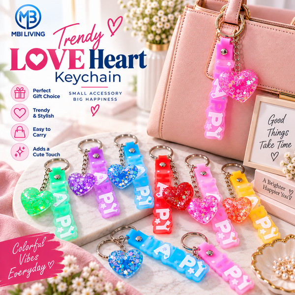 LOVE Heart Bag Charm Keychain with Glitter