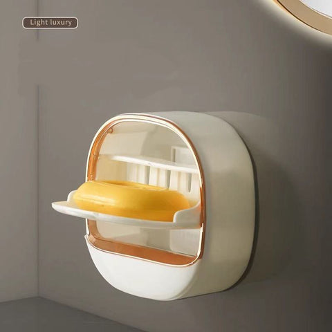 Wall Mounted Soap Holder with Drain Tray – Self-Adhesive Bathroom Organizer